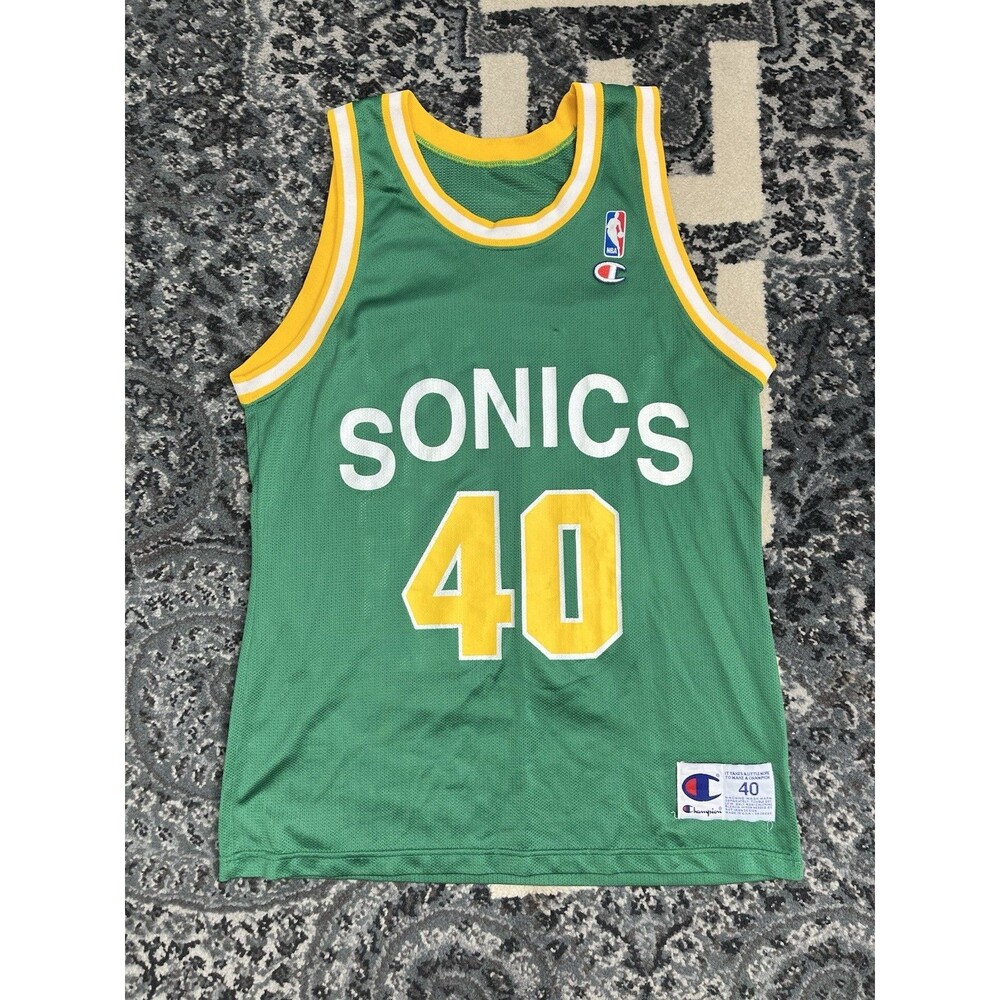 Vintage Retro 90s Champion NBA Seattle Supersonics #40 Shawn Kemp Jersey Size 40
